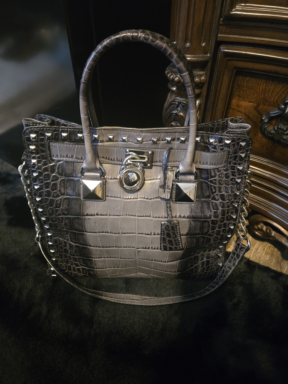 Michael Kors Large Hamilton Croc Embossed Studded Tote